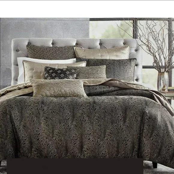 Hudson Park Collection Deco Fan KING Duvet Cover Black - Picture 7 of 12